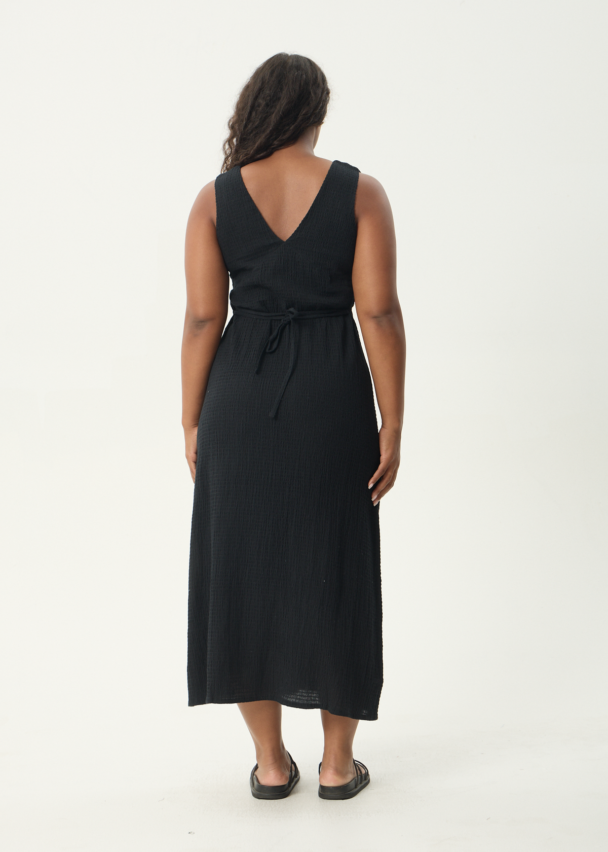 Afends Tully Seersucker Maxi Dress Black