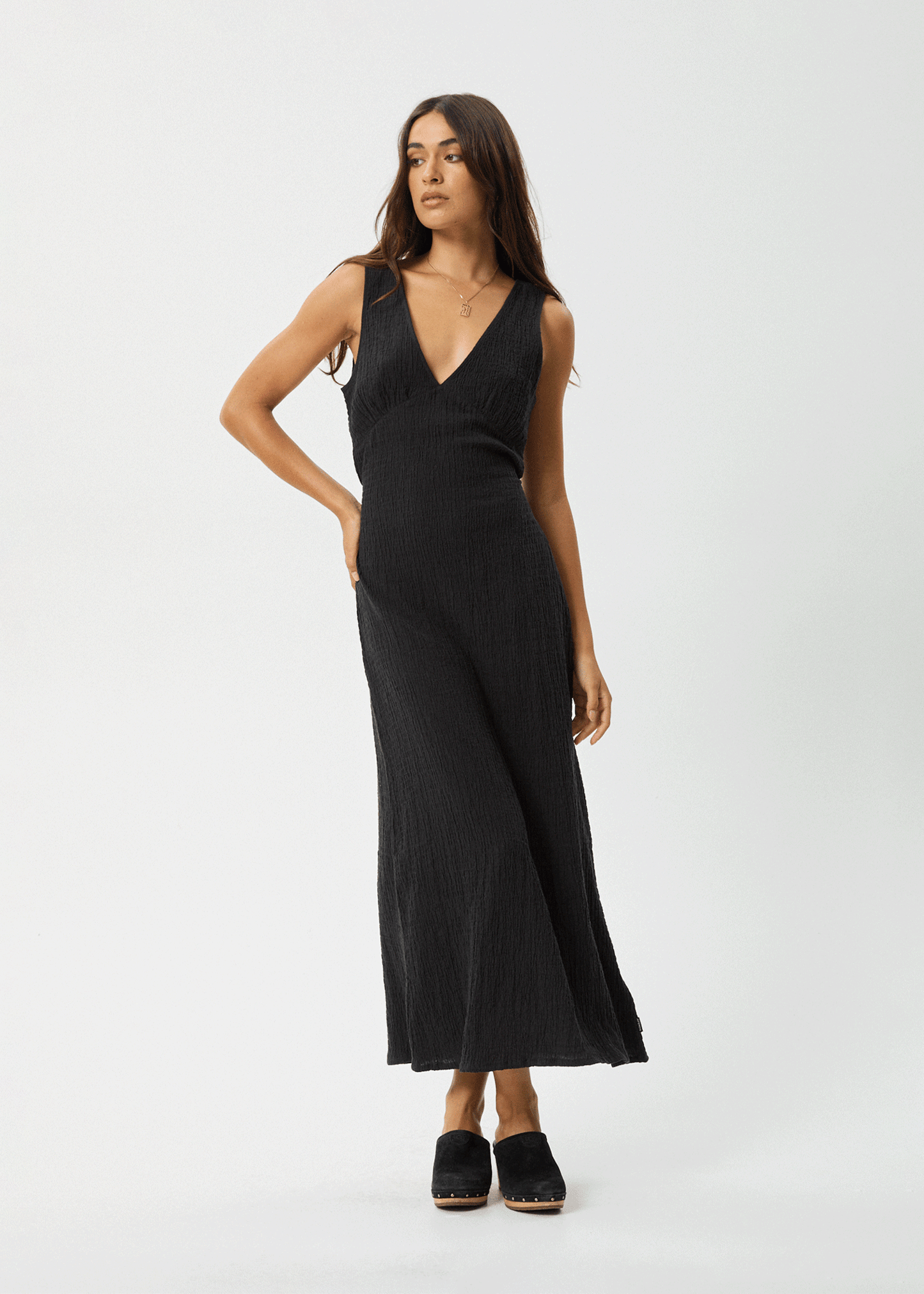 Afends Tully Seersucker Maxi Dress Black