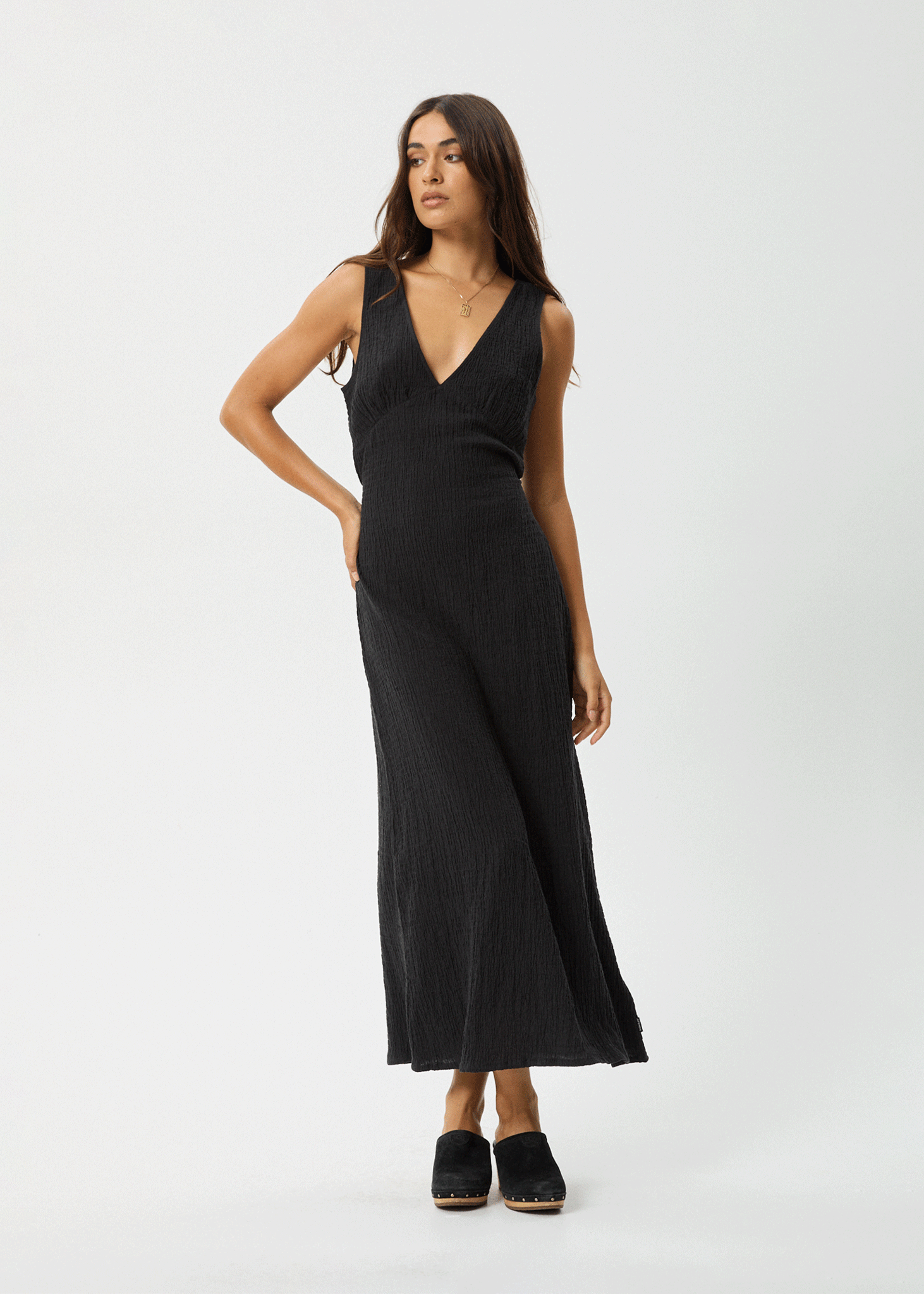 Afends Tully Seersucker Maxi Dress Black