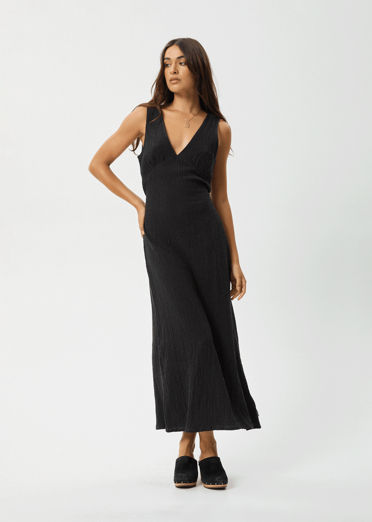 Afends Tully Seersucker Maxi Dress Black