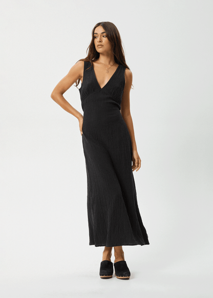 Afends Tully Seersucker Maxi Dress Black