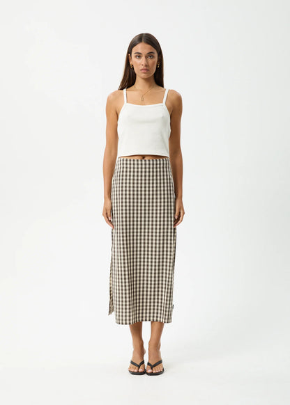 Afends Gambet Check Midi Skirt