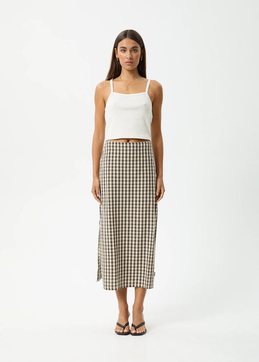 Afends Gambet Check Midi Skirt
