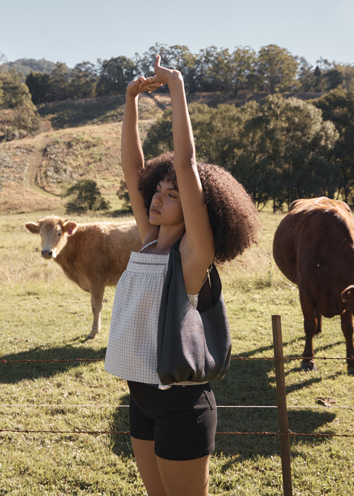 Afends Candice Seersucker Cami Top Moonbeam Check