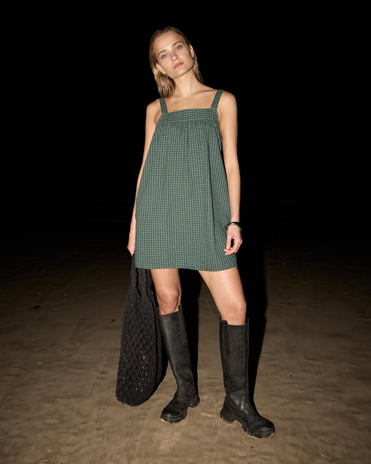 Afends Inka Seersucker Mini Dress Reverb Pine Check