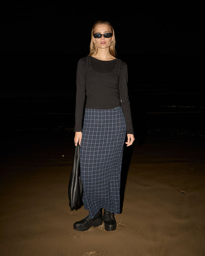 Afends Lita Seersucker Maxi Skirt Thea Midnight Check