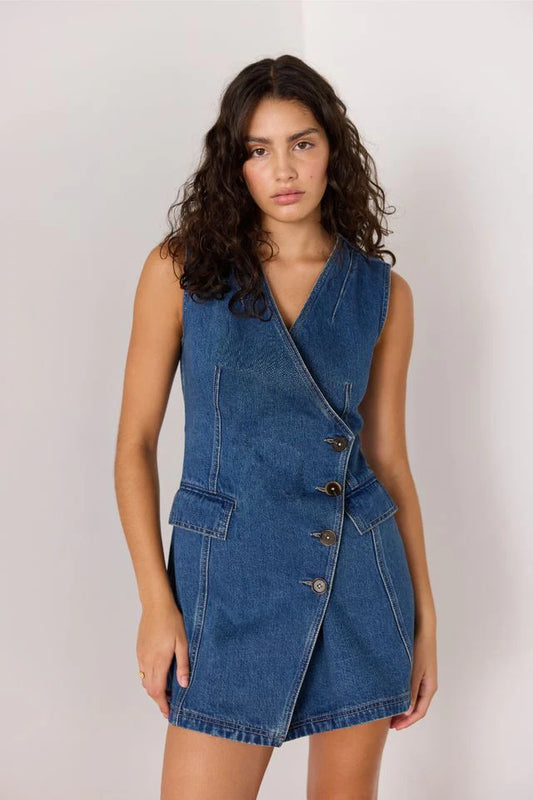 MinkPink Nora Denim Wrap Mini Dress